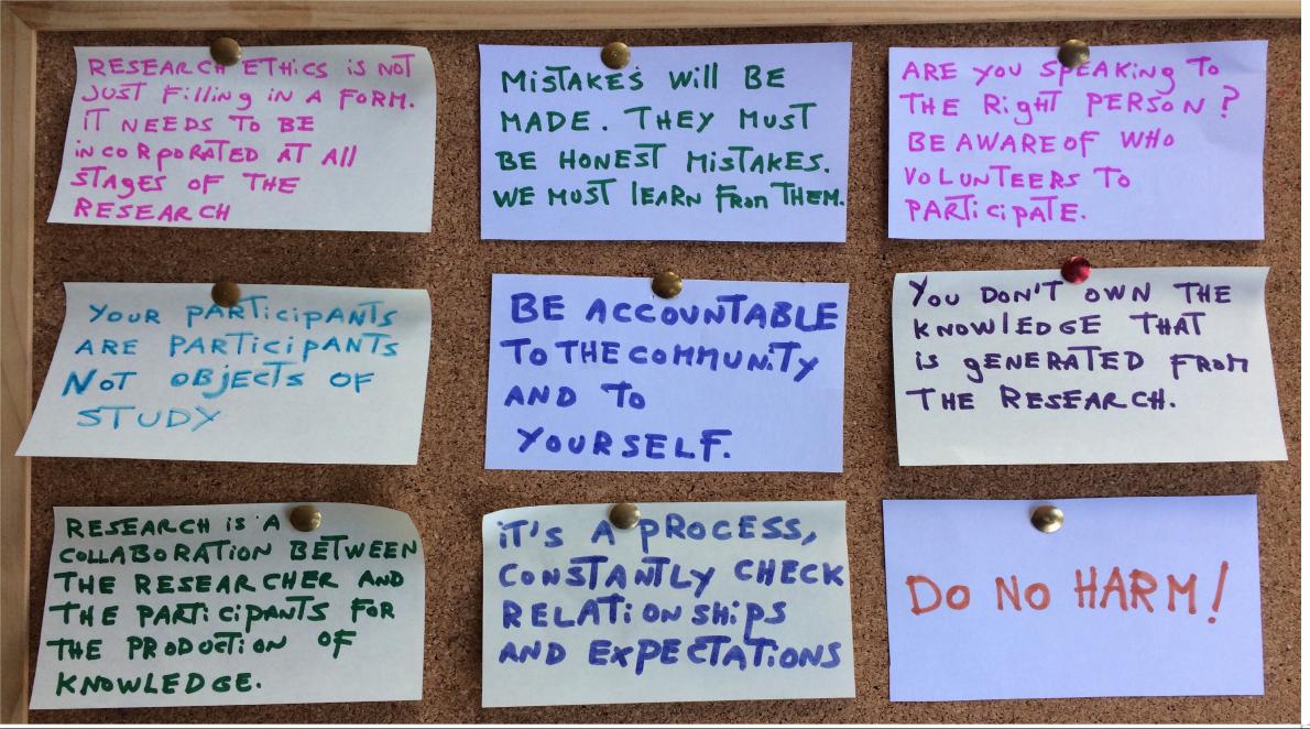 Board containing post-it notes